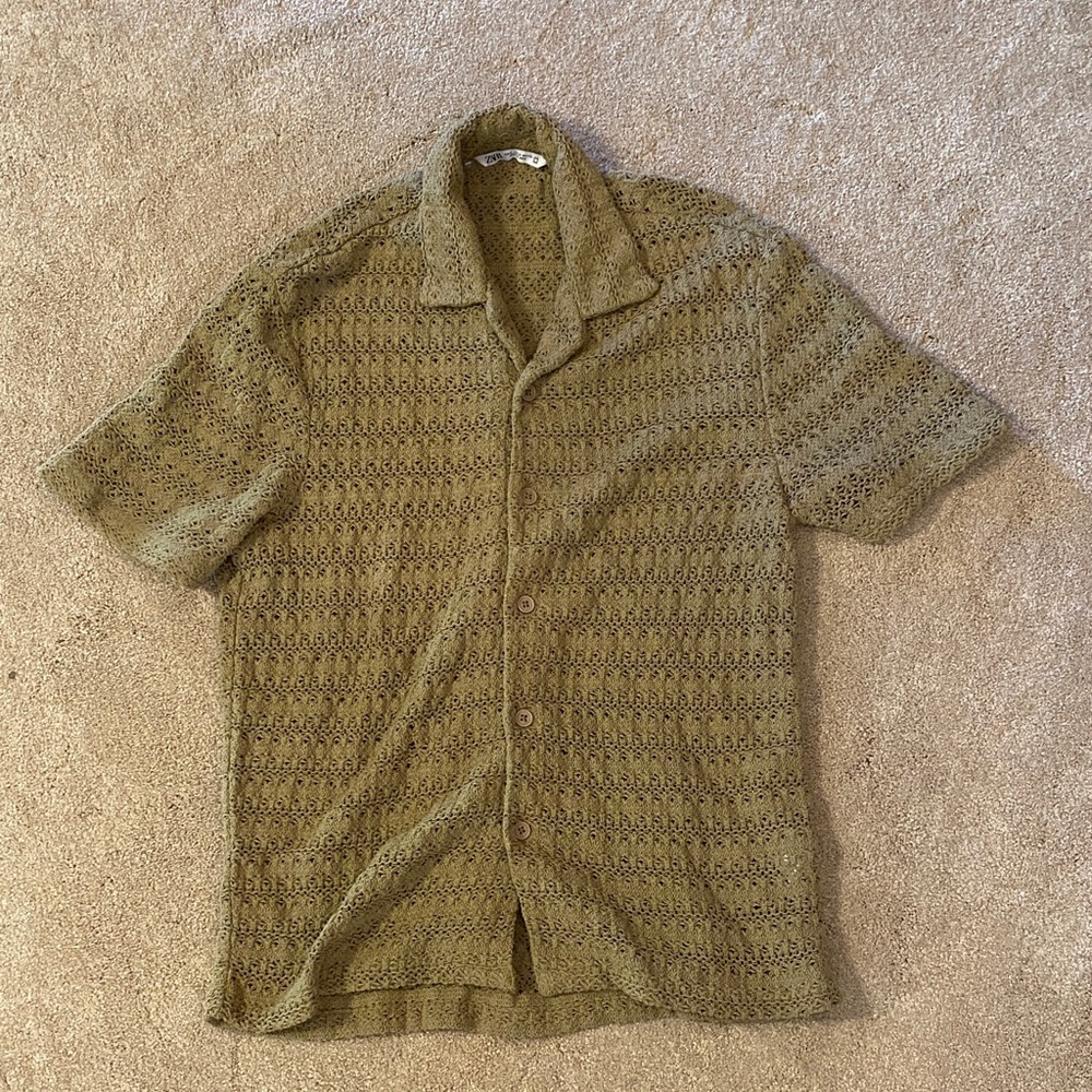 Zara Avacado green Textured Knit Top